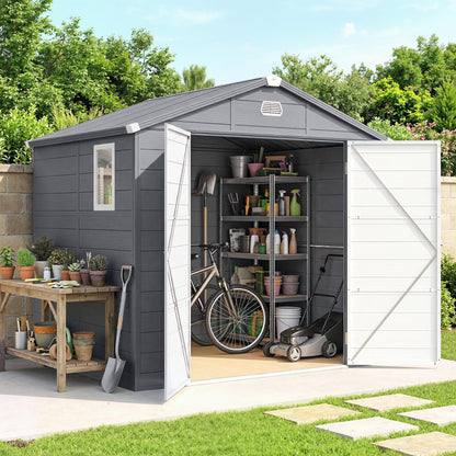 7.9ft x 6.2ft Aluminium Frame and Plastic Wall Shed, with Foundation - Grey