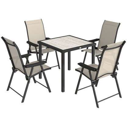 5 Pieces Outdoor Dining Set, Garden Dining Set for 4 with Square Table and Folding Chairs, Brown