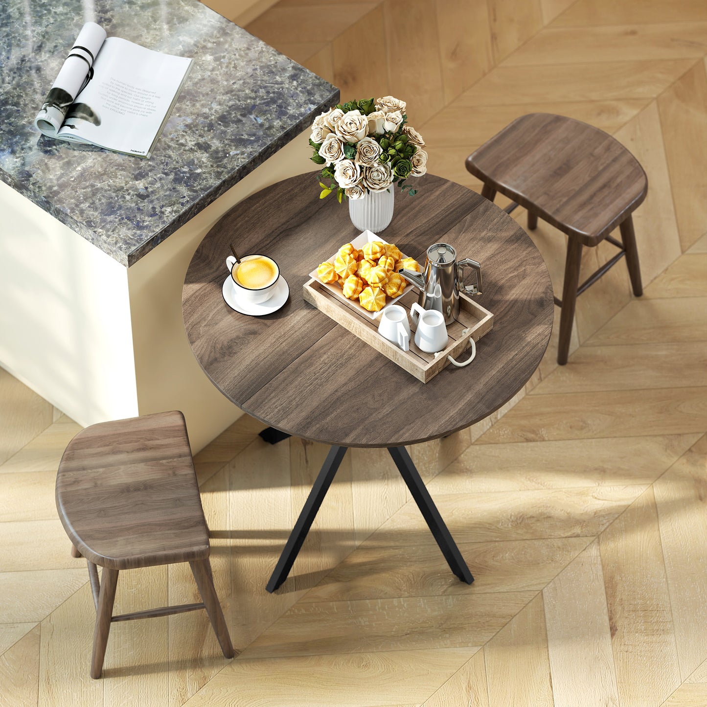 80cm Industrial Round Dining Table - Brown