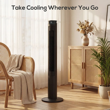 Tower Fan with WiFi Control Standing Floor Fan with Remote Control 116 cm Black