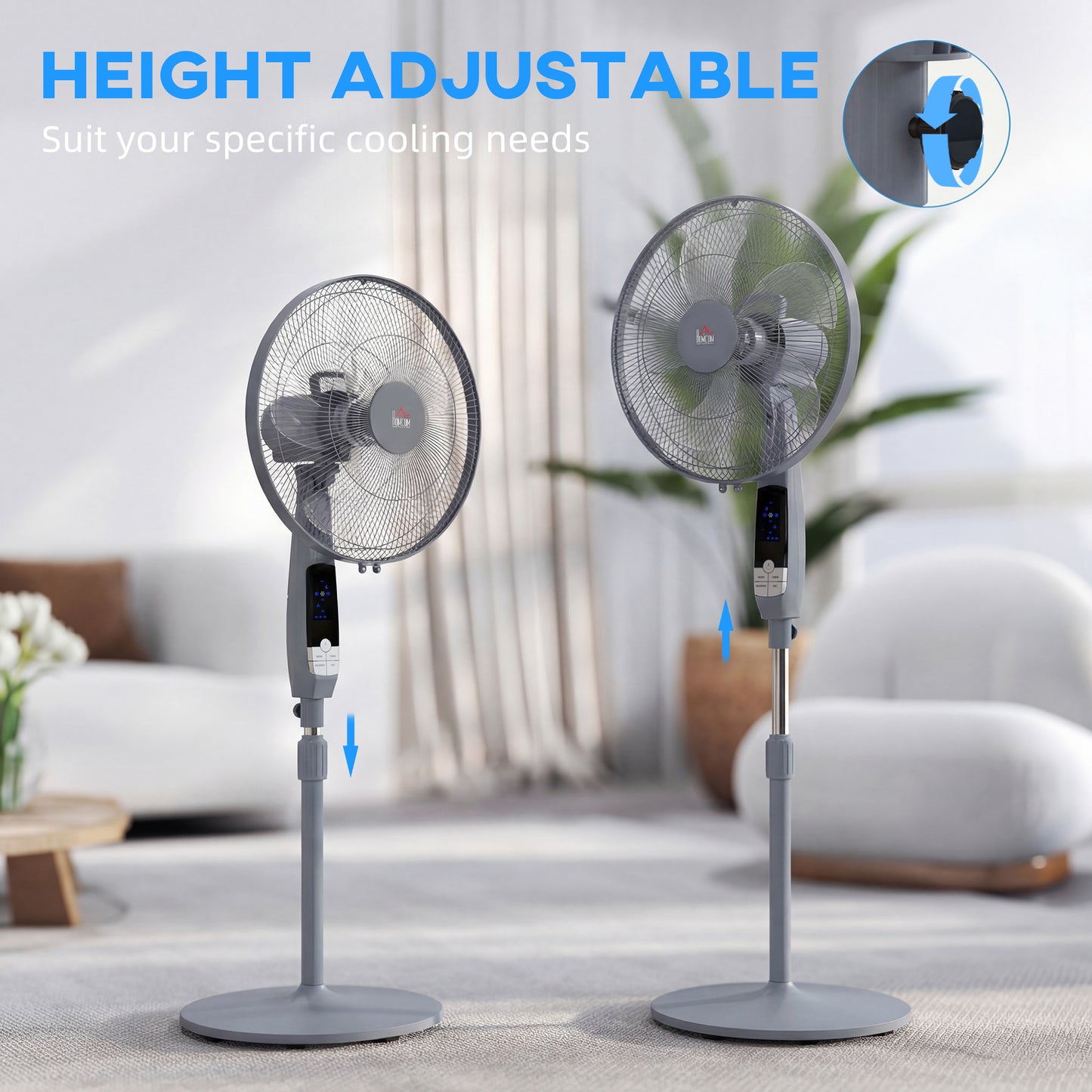 16in Pedestal Standing Floor Fan, Oscillation Cooling Fan with Remote Control, Grey