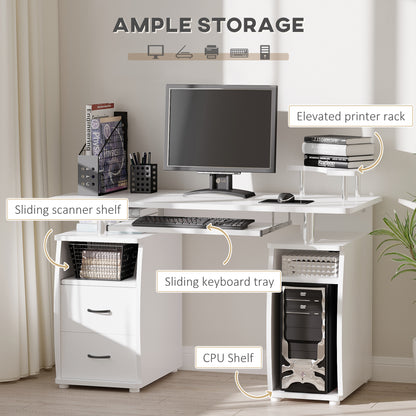 Home Study Desk Writing Table with Drawers, Writing Desk Study Table with Side Storage and Sliding Shelf, White