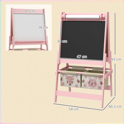 Three-In-One Kids Easel with Paper Roll, Art Easel, with Storage - Pink