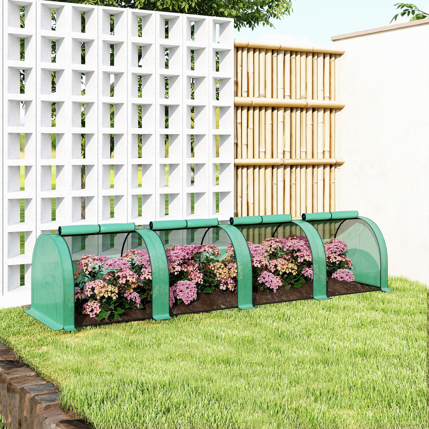 395 x 100 cm Low Tunnel Greenhouse - Green