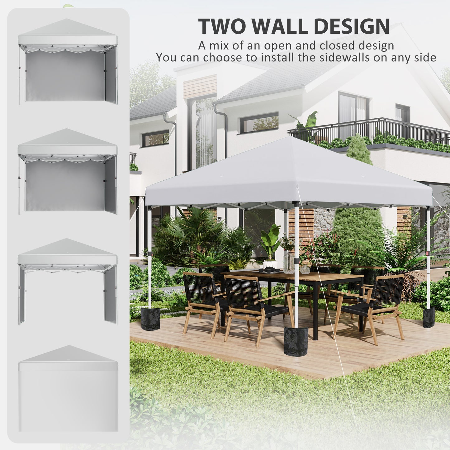 3 x 3 (M) Pop Up Gazebo, UPF 30+ with 2 Sidewalls, Leg Weight Bags and Wheeled Bag