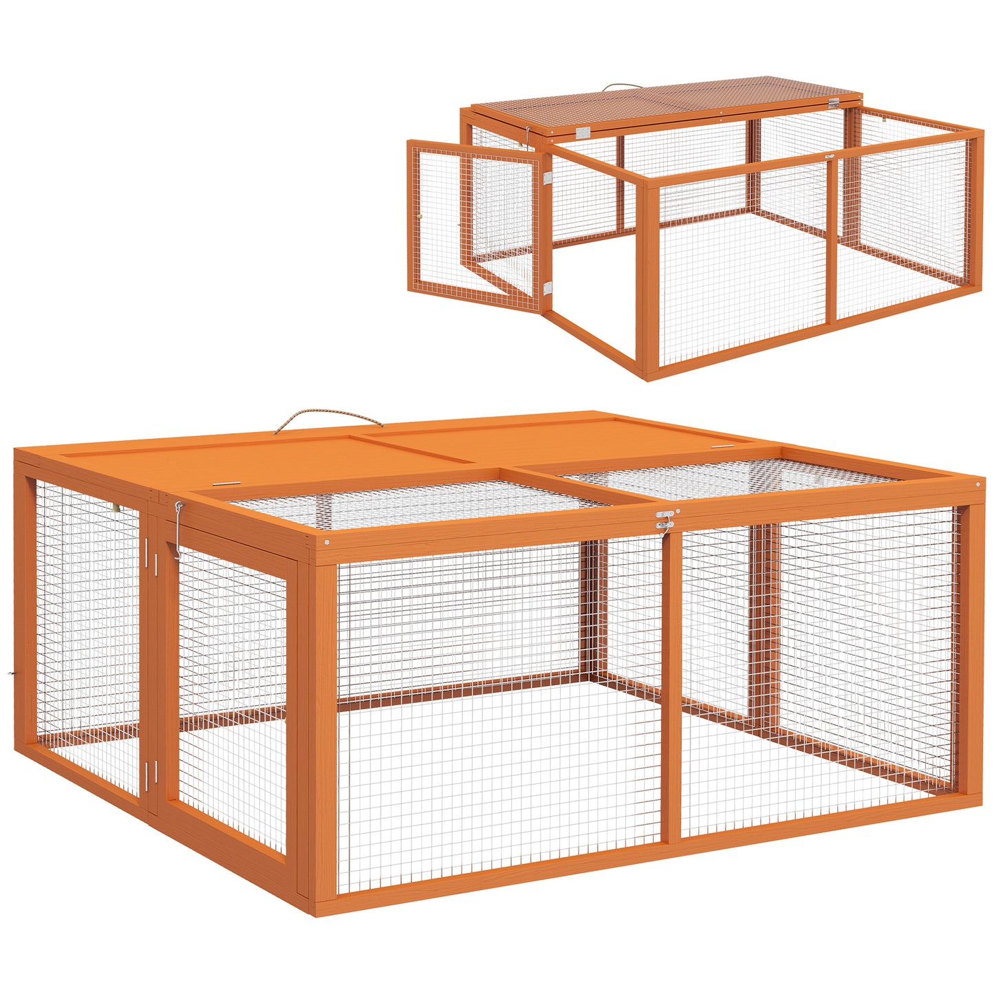Wooden Folding Rabbit Hutch, for 2-3 Rabbits - Orange
