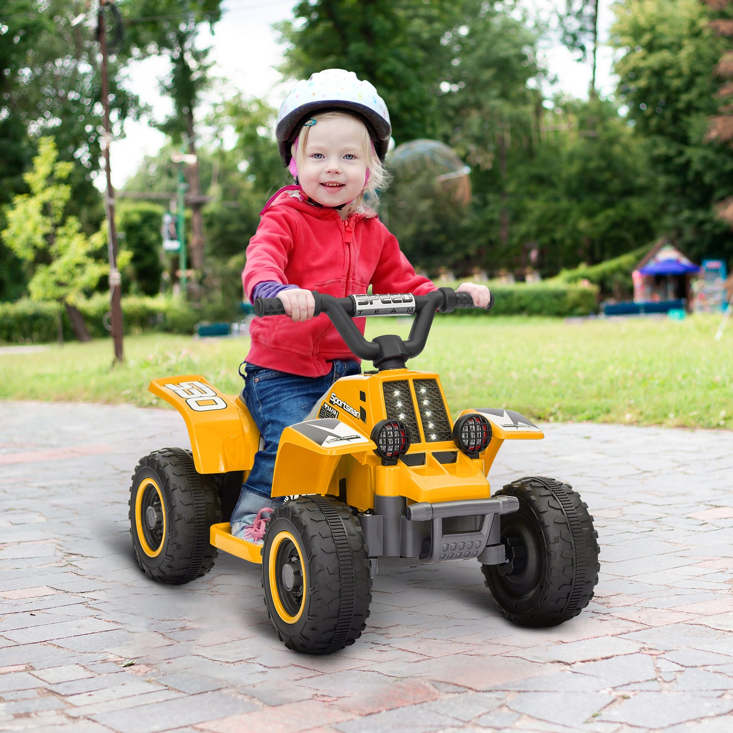 6V Electric Quad Bike for Kids, Ride On ATV w/ Forward/Reverse, Headlights, for Ages 18-36 Months, Yellow