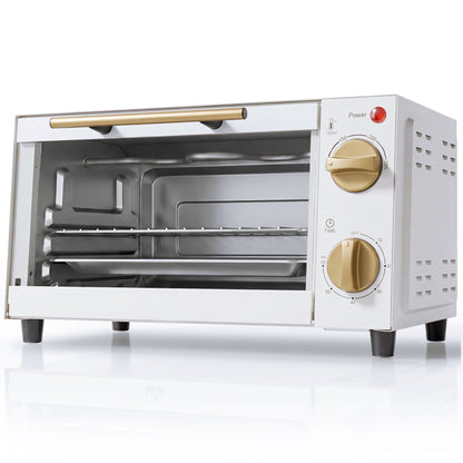 Mini Oven, 9L Countertop Electric Grill, Toaster Oven with Adjustable Temperature and Timer, 750W, White