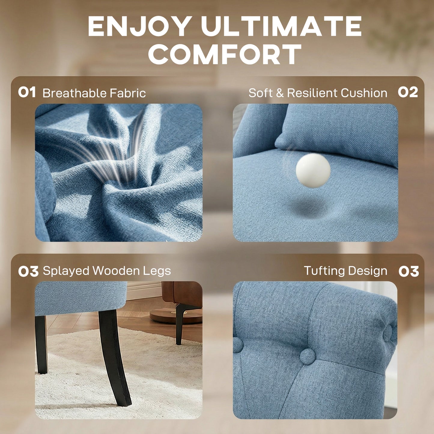 Fabric Single Sofa Dining Chair Tub Chair Upholstered W/ Pillow Solid Wood Leg Home Living Room Furniture Blue