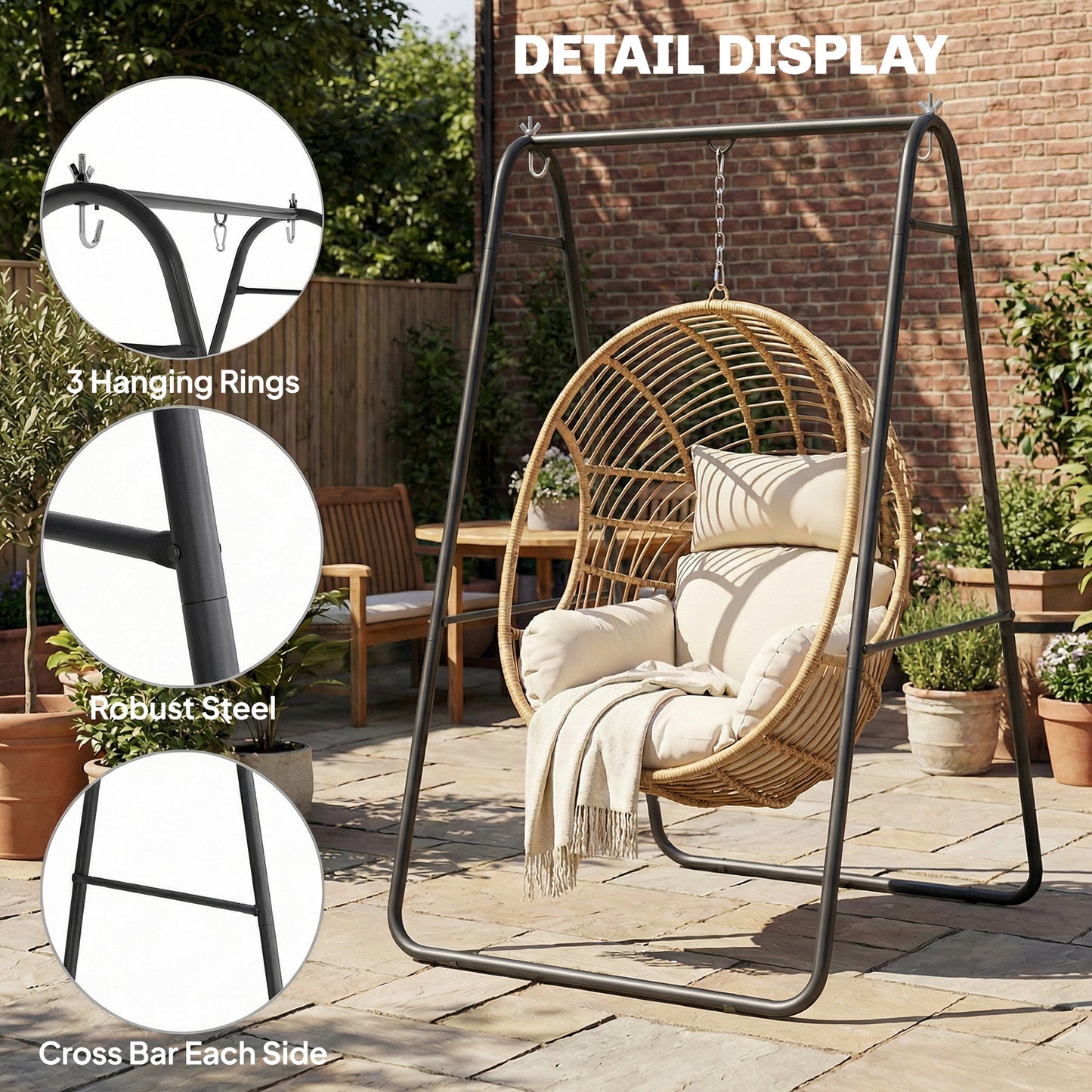 Hammock Chair Stand Only 150KG Load Capacity for Indoor Outdoor, Black