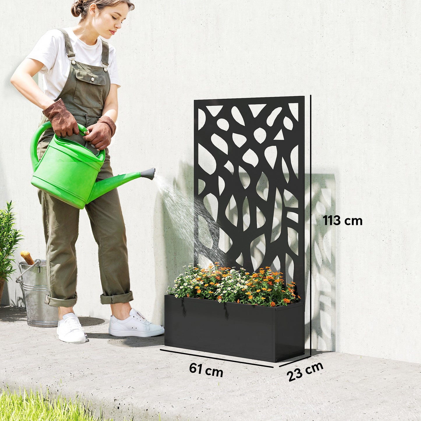 Metal Raised Garden Bed with Trellis, Outdoor Planter Box with Privacy Screen, Elevated Garden Box for Climbing Plants
