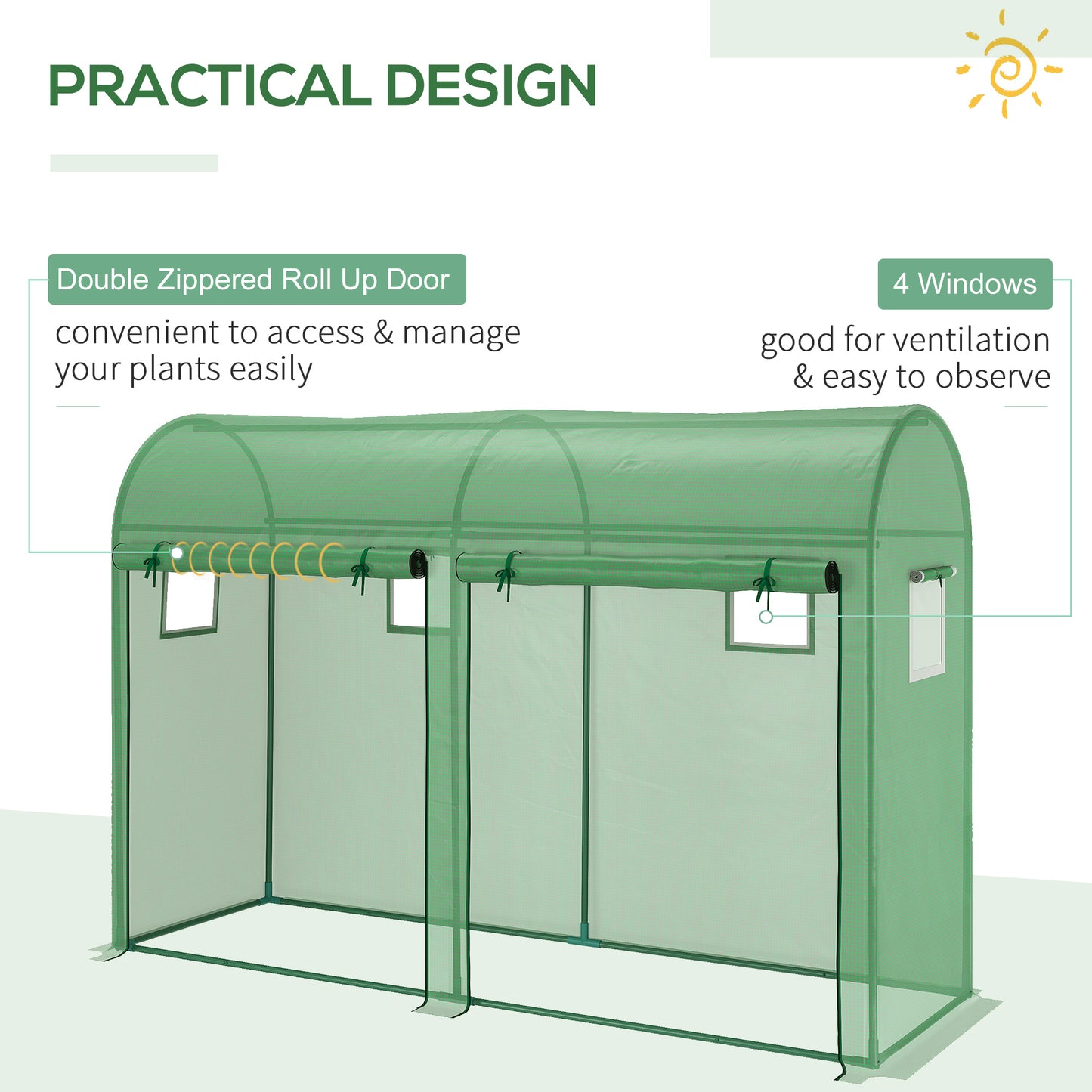 Walk-in Greenhouse, Tomato Greenhouse with Double Doors & 4 Windows, Garden Plant Growth Green House with PE Cover