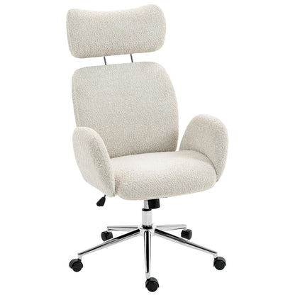 Office Chair with Adjustable Headrest, Spring Pack, Curved Line, Boucle Fabric - Pale Grey