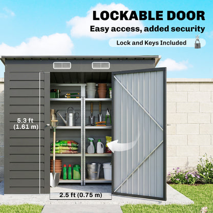 4 x 6ft Galvanised Metal Garden Shed, with Locking Door - Grey