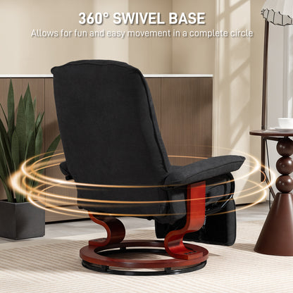 Reclining Swivel Chair, with Footrest - Black