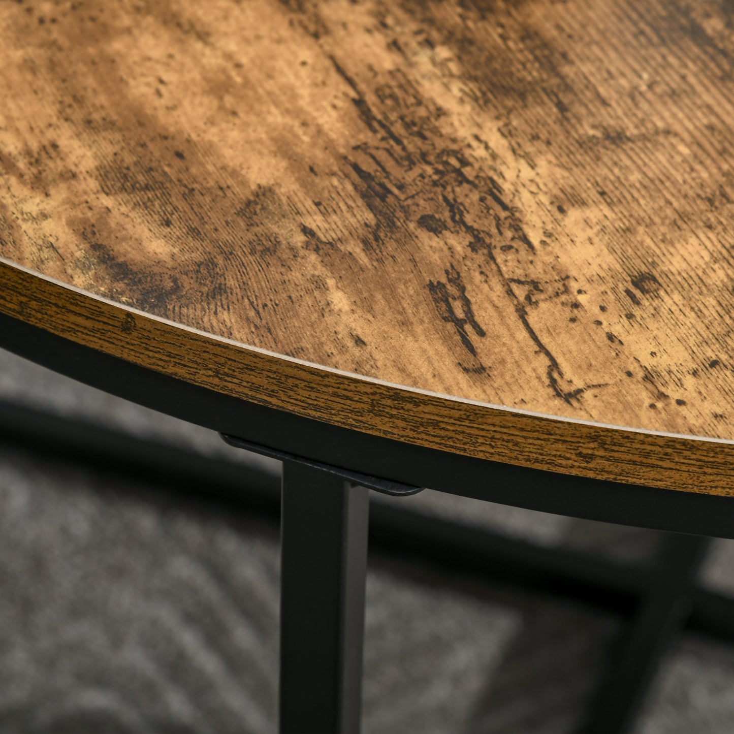 Round Coffee Table, Industrial Side Table with Metal Frame, Large Coffee Tables for Living Room, Bedroom, Rustic Brown