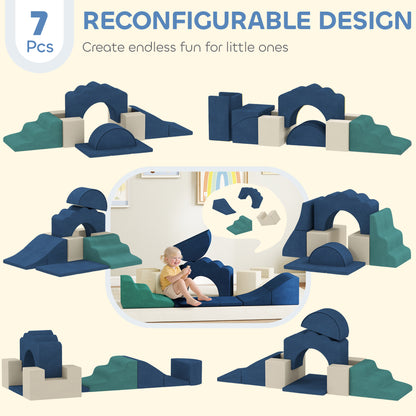 7 Piece Kids Soft Play Set with Detachable Cover, Baby Indoor Climb and Crawl Foam Toy for Toddlers, Dark Blue
