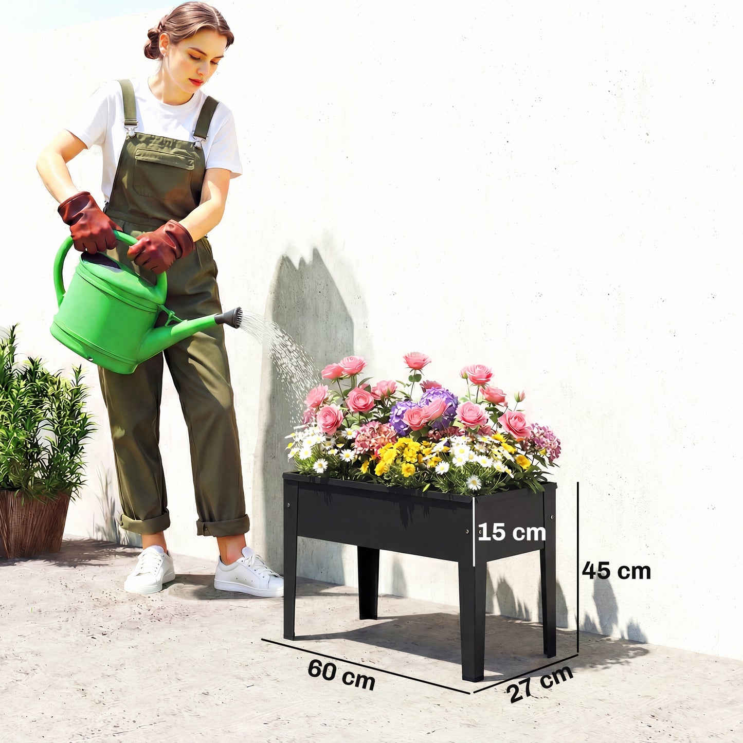 Raised Planter, Metal Raised Garden Bed on Legs with Drainage Hole and Foot Covers, Black