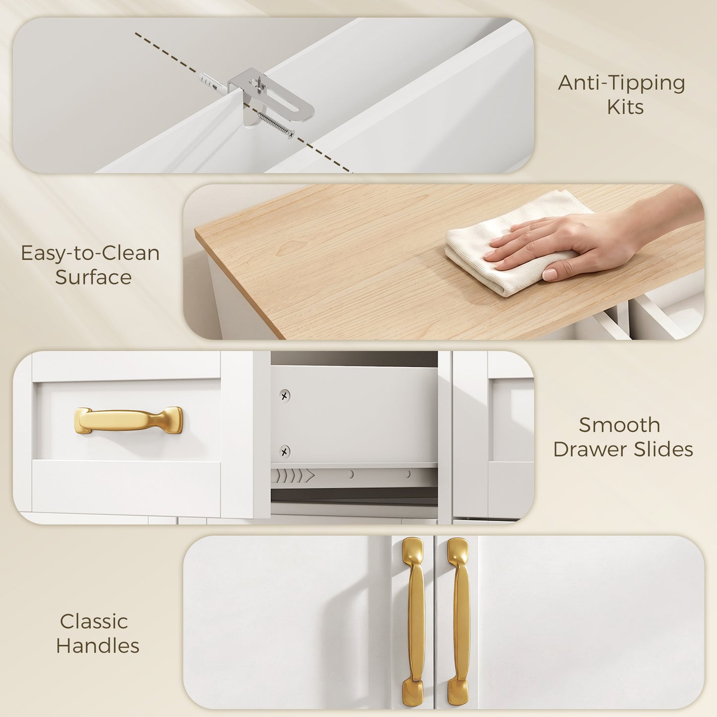 Sideboard Buffet Cabinet, 140 cm Kitchen Storage Cabinet with 4 Drawers, 4 Doors and 2 Adjustable Shelves, White