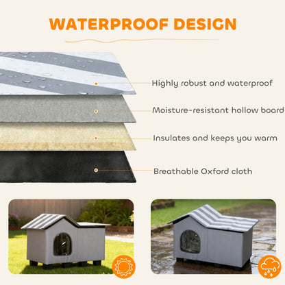 Outdoor Cat House, Weather Resistant Feral Cat Cave with Elevated Base and Cushion for Winter, Grey