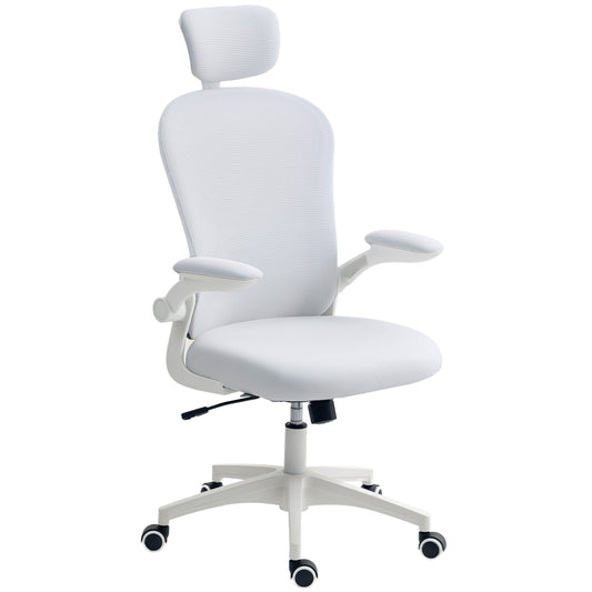Multi-Adjustable Office Chair, with Lumbar Support, Headrest and Mesh Back - White