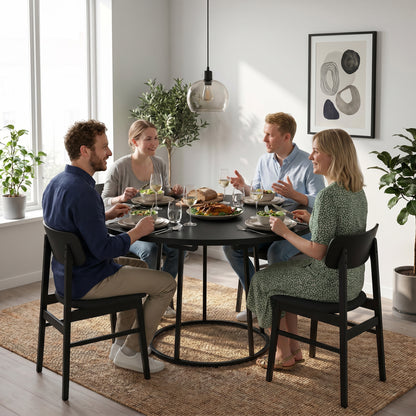 Dining Table Space Saving Kitchen Table Spliced Tabletop Conical Metal Base 120 cm Round Black