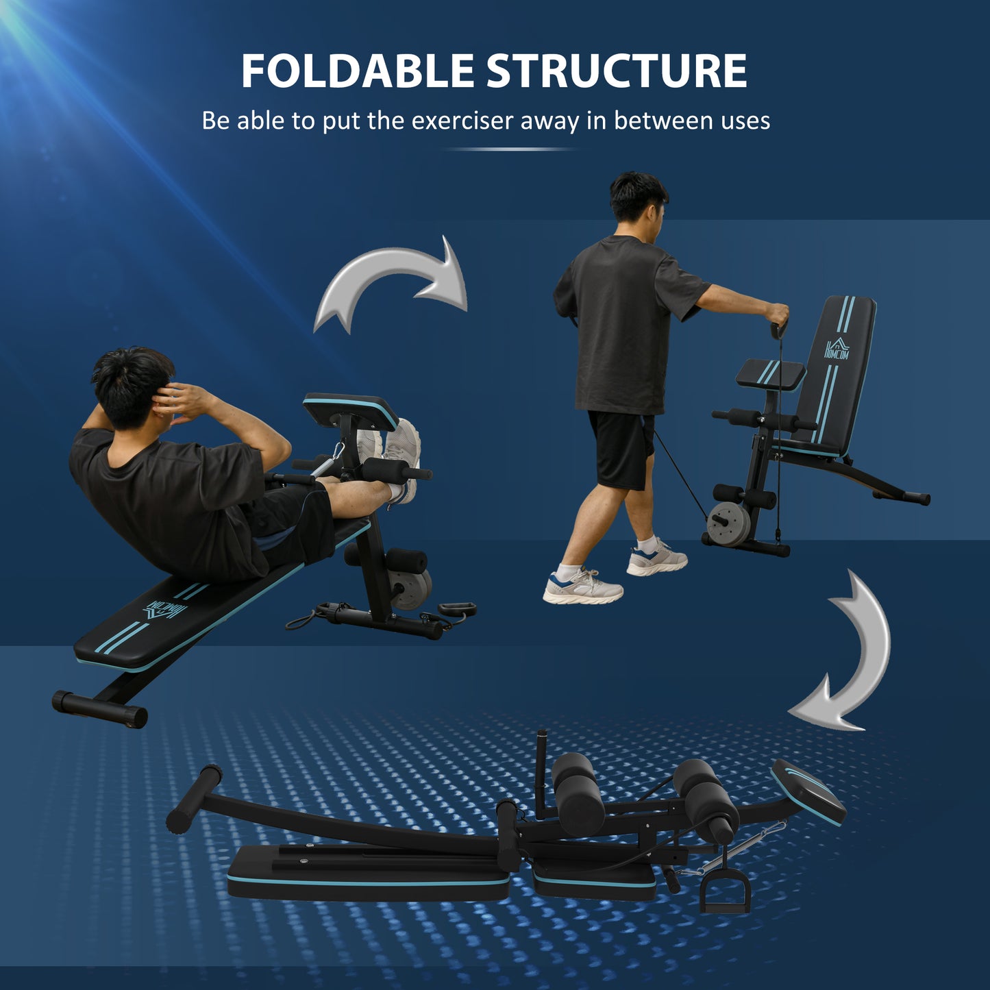 Foldable Weight Bench, Adjustable Strength Training Sit Up Ab Bench, Incline/Decline, Blue