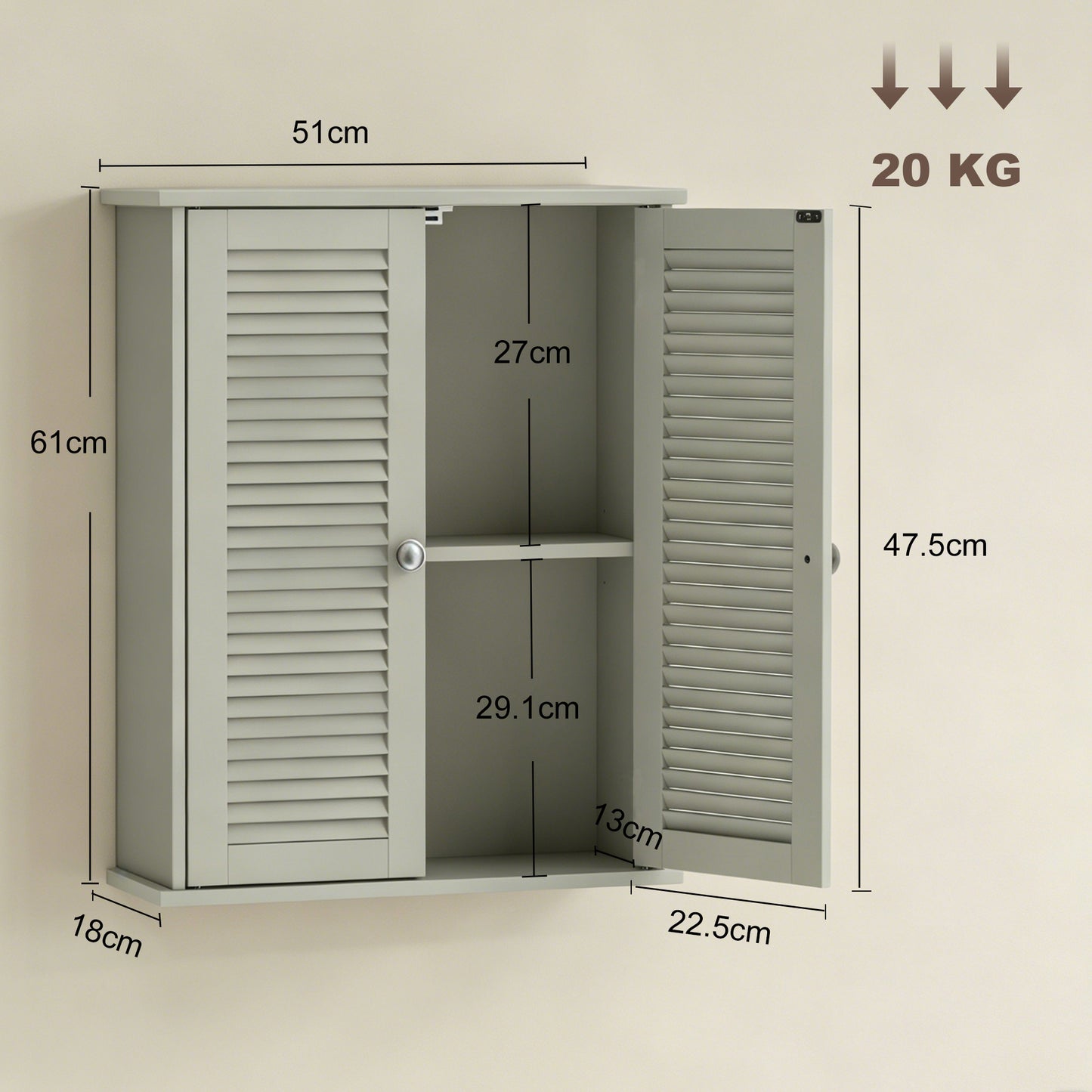 Bathroom Cabinet, Bathroom Wall Cabinet with Louvered Doors and Adjustable Shelf Storage for Kitchen, Light Green