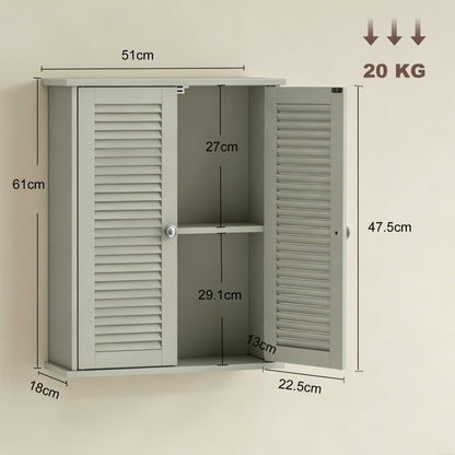 Bathroom Cabinet, Bathroom Wall Cabinet with Louvered Doors and Adjustable Shelf Storage for Kitchen, Light Green