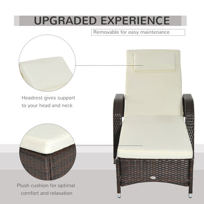 Brown Rattan Sun Lounger w/ Adjustable Steel Frame,200Lx73Wx56-103H cm