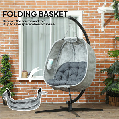 Hanging Egg Chair Outdoor Indoor Garden Swing Chair with Folding Basket, Garden Hanging Chair with Stand, Thickened Cushion
