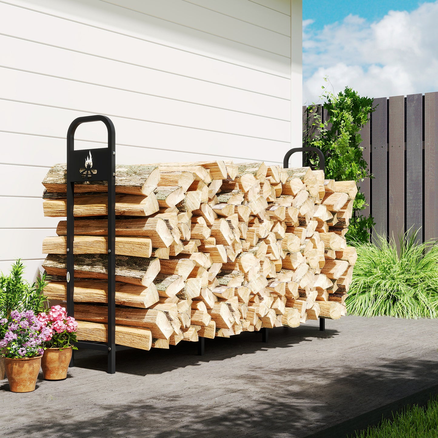6.5 FT Steel Firewood Log Rack with 300 kg Capacity, Heavy Duty Indoor Outdoor Fireplace Wood Storage Shelf
