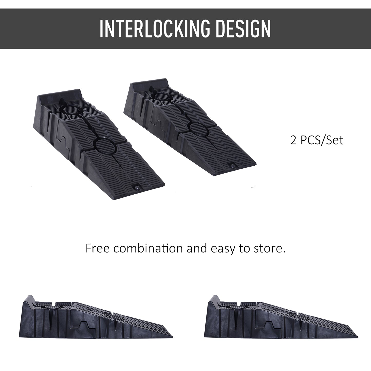 2 PCs Car Ramps Heavy Duty 2.5 Ton Motorhome Levelling Ramps, Plastic Garage Workshop Car Lift