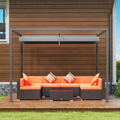 3 x 2m Metal Outdoor Pergola with Retractable Roof, Outdoor Gazebo Canopy Shelter with Drainage Holes for Garden, Patio