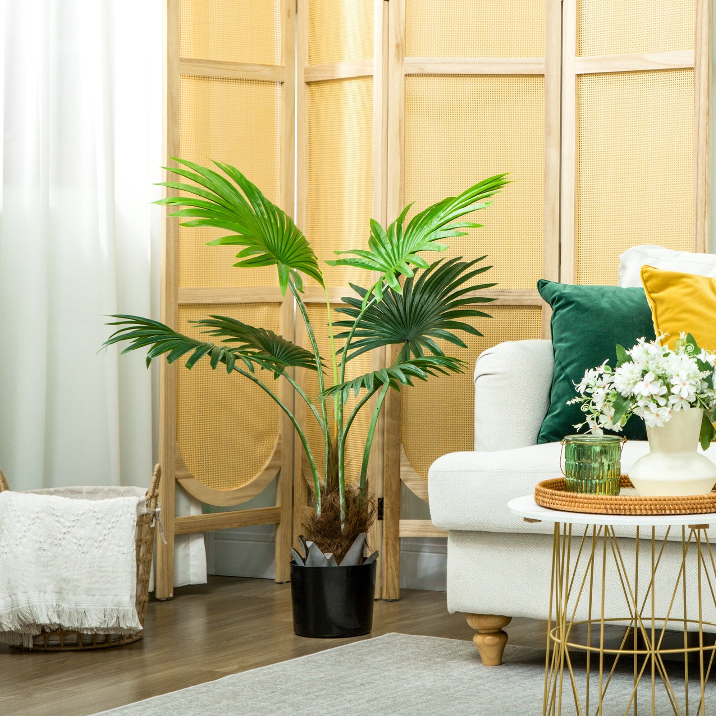 94cm Artificial Palm Tree, Decorative Artificial Plant with Lifelike PEVA Leaves and Coconut Coir, Fake Tree