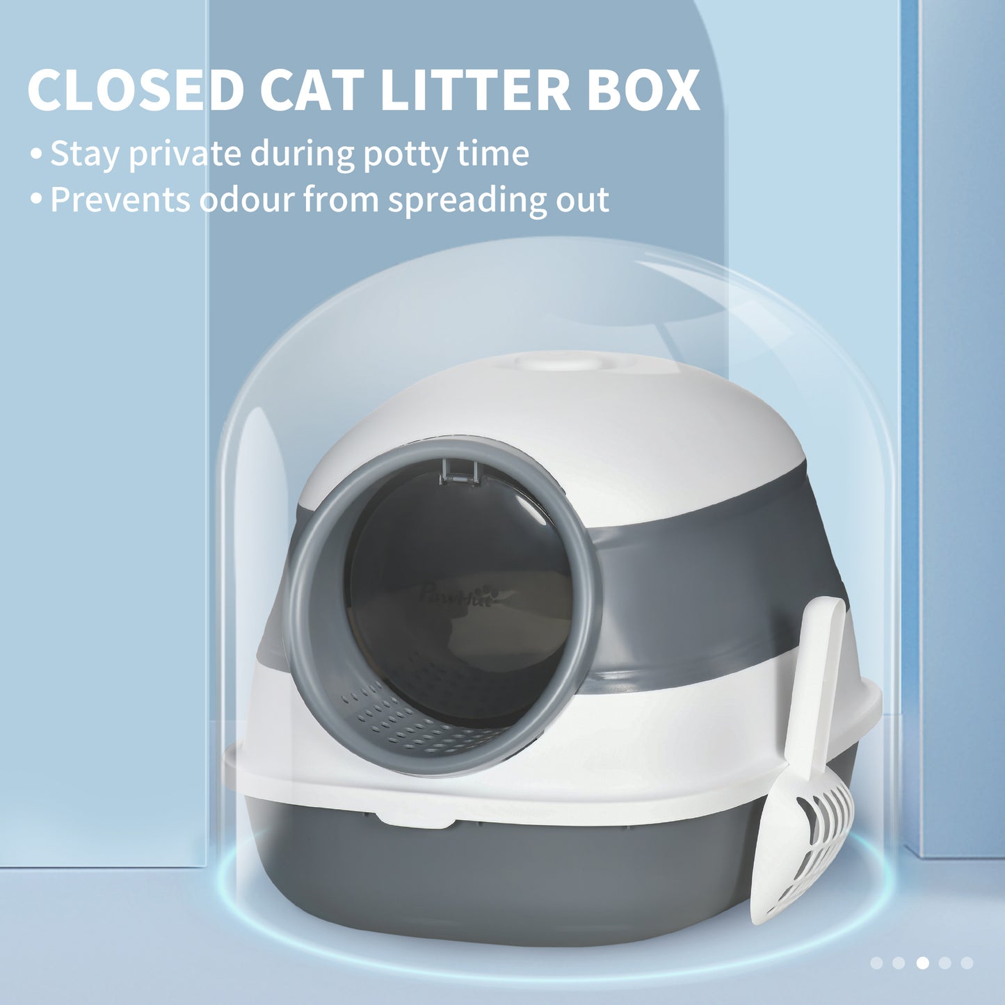 Foldable Cat Litter Tray with Lid, Deodorant, Scoop, White