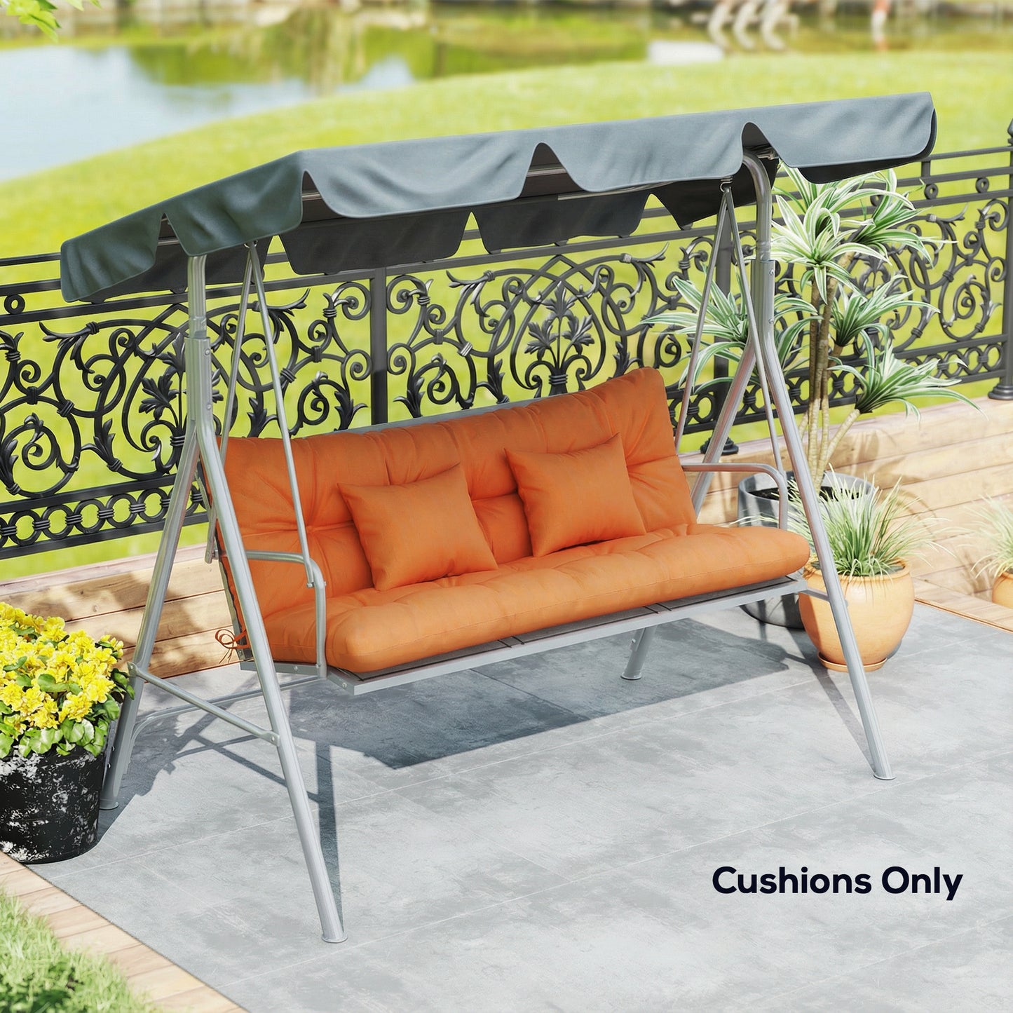 Outdoor Seat Cushions Back Cushion with 2 Pillows, Water Repellent Seat Pads for 3-Seater Chair, Orange
