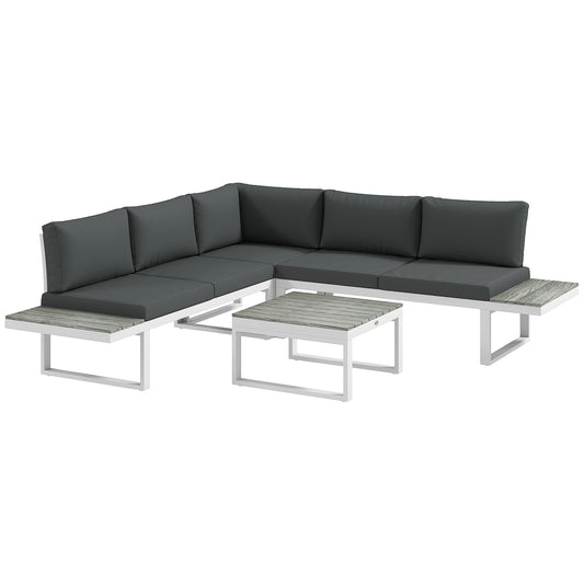 4 Pieces Garden Furniture Set, 5-Level Reclining Garden Corner Sofa Set, Outdoor Lounge Conversation Sectional with Cushions