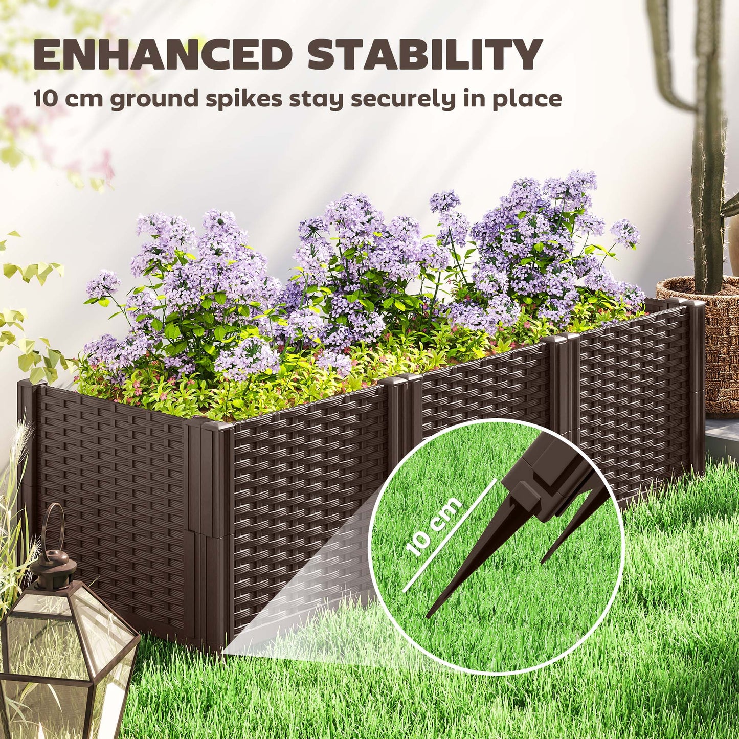 Plastic Raised Garden Bed, Modular Planter Box Kit, Garden Fence Edging Border for Flowers, Vegetables, Herbs, Brown