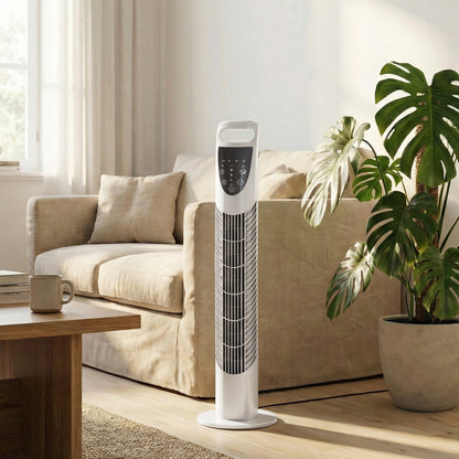 Tower Fan Oscillating 3 Speeds 3 Winds 40W w/ RC Timer Quiet - White