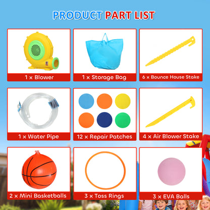 8 in 1 Bouncy Castle for Kids, Inflatable Bounce House with Slide, Pool (Ball Pit), Water Cannon for Indoor Outdoor