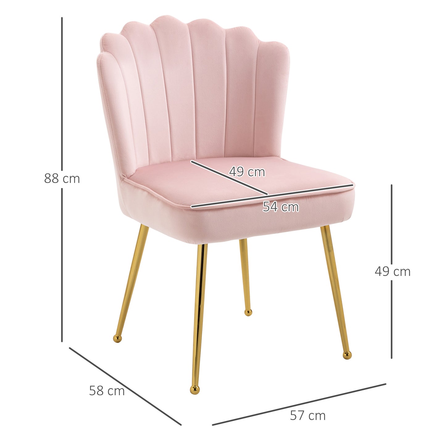 Velvet-Feel Shell Accent Chair with Metal Legs and Comfort Padding - Pink