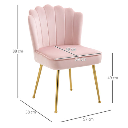 Velvet-Feel Shell Accent Chair with Metal Legs and Comfort Padding - Pink