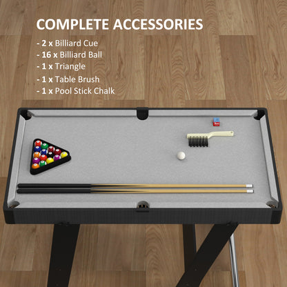 3.5ft Folding Pool Table, Snooker Table with Two Cues, 16 Balls, Chalk, Triangle, Brush - Grey
