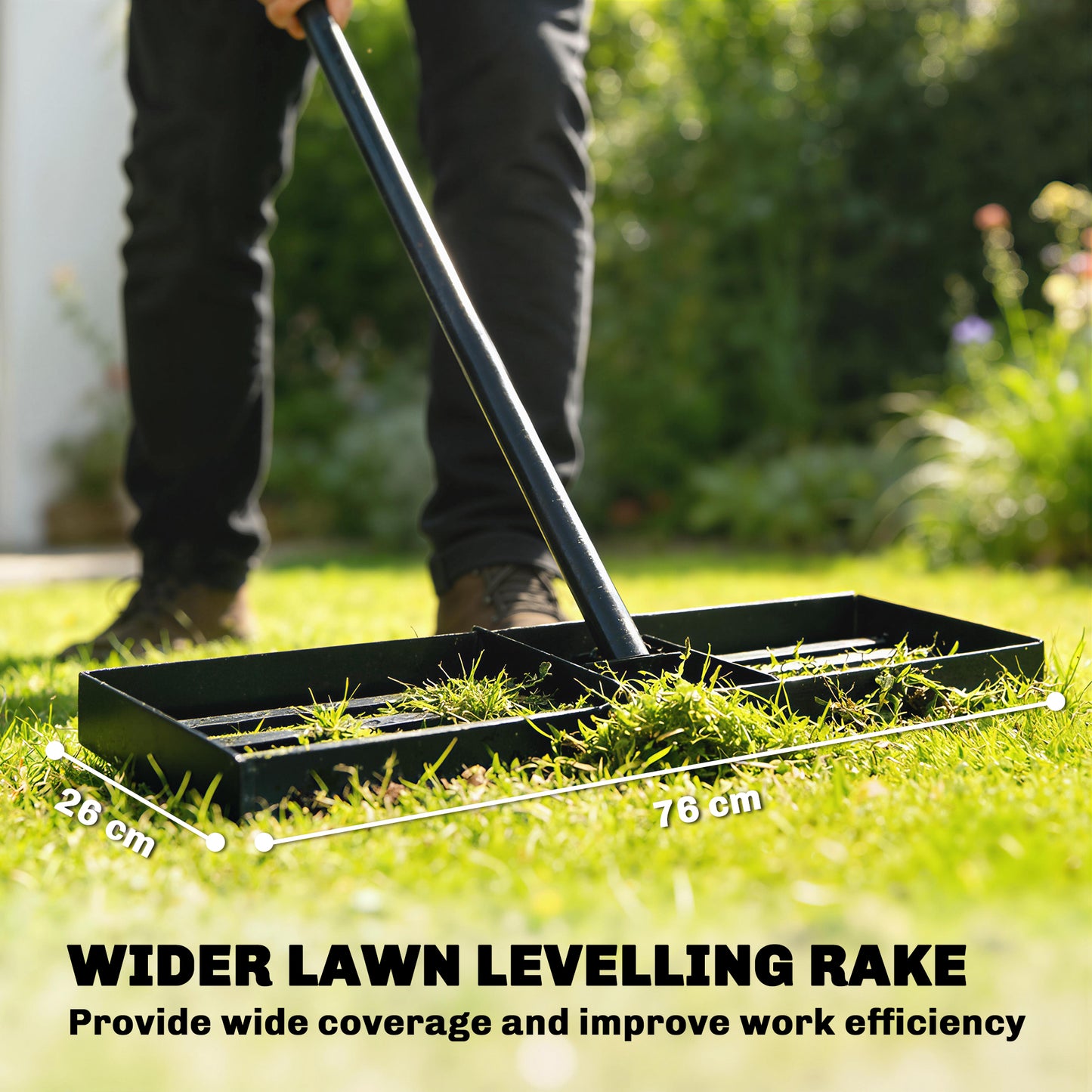 Lawn Levelling Rake, 76 x 26 cm Lawn Leveller Lute with 169 cm Handle for Grass Soil Sand Yard Golf Course