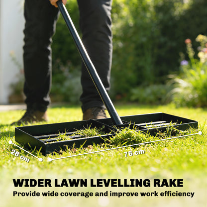Lawn Levelling Rake, 76 x 26 cm Lawn Leveller Lute with 169 cm Handle for Grass Soil Sand Yard Golf Course