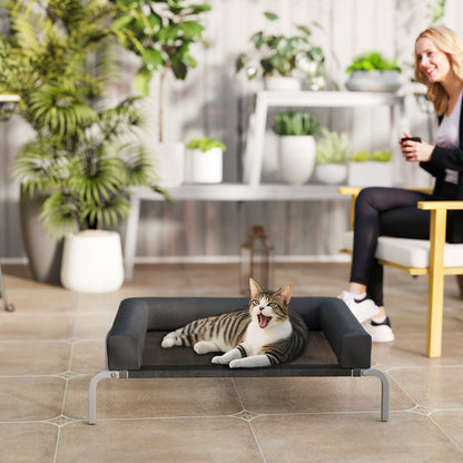 Elevated Dog Bed with Removable Bolsters, Raised Dog Bed for Small Breeds, Portable Indoor & Outdoor Pet Cots, Black