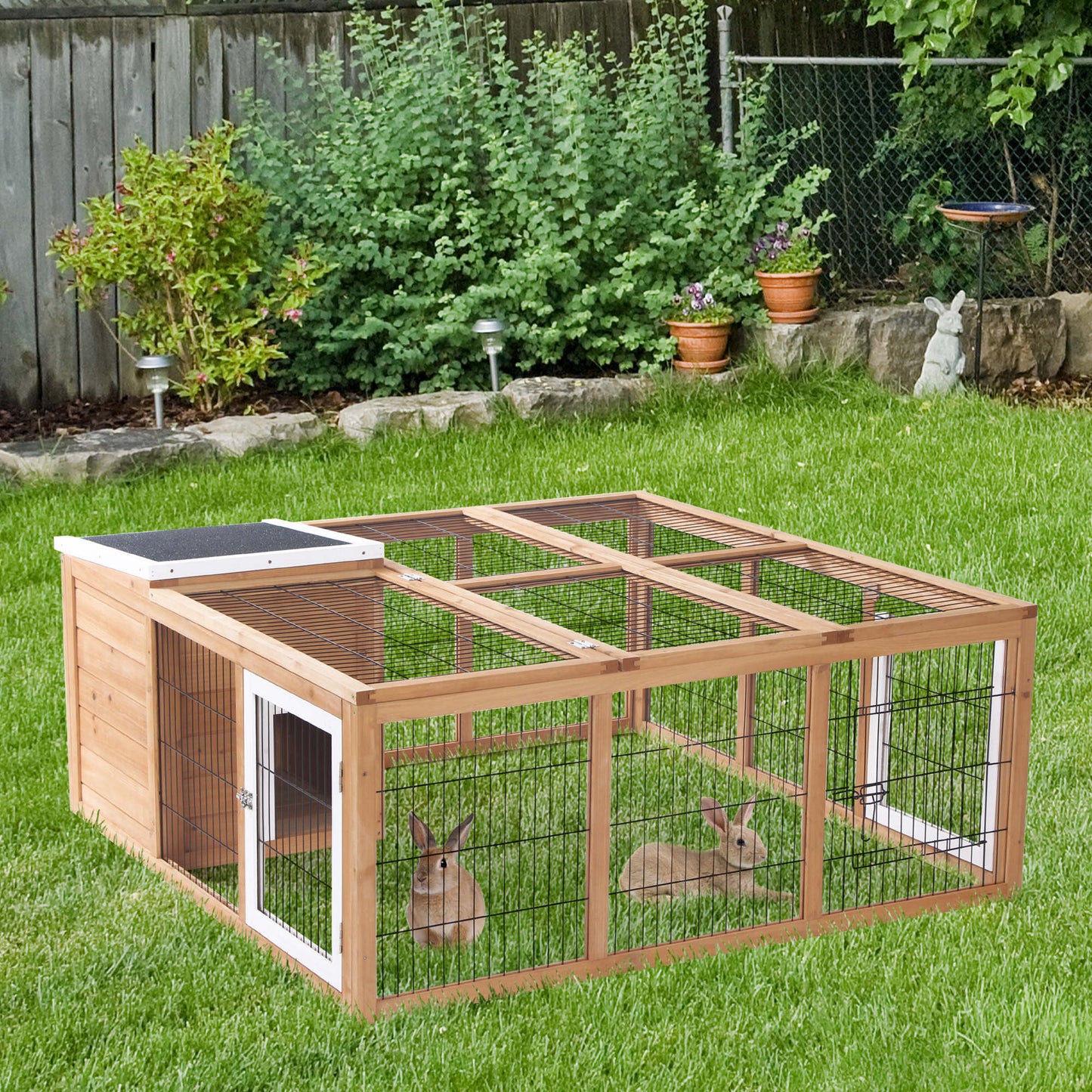 Rabbit Hutch Outdoor, Guinea Pig House, Bunny Run Cage with Openable Top for 1–2 Rabbits, 123 x 120 x 52cm, Yellow