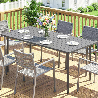 Garden Dining Table for 6 Person, 165 x 80 cm Rectangular Outdoor Dining Table with Slatted Top