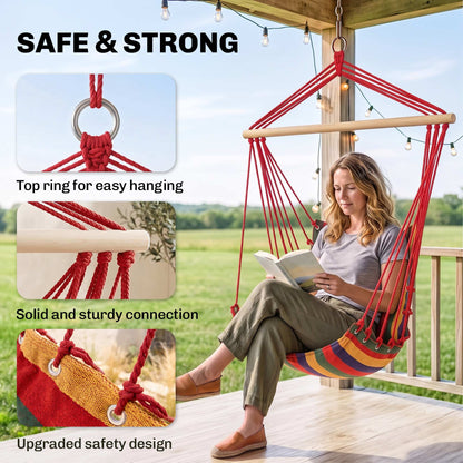 Hammock Chair Swing Colourful Striped Tree Hanging Seat Porch Indoor Outdoor Fabric Garden Furniture